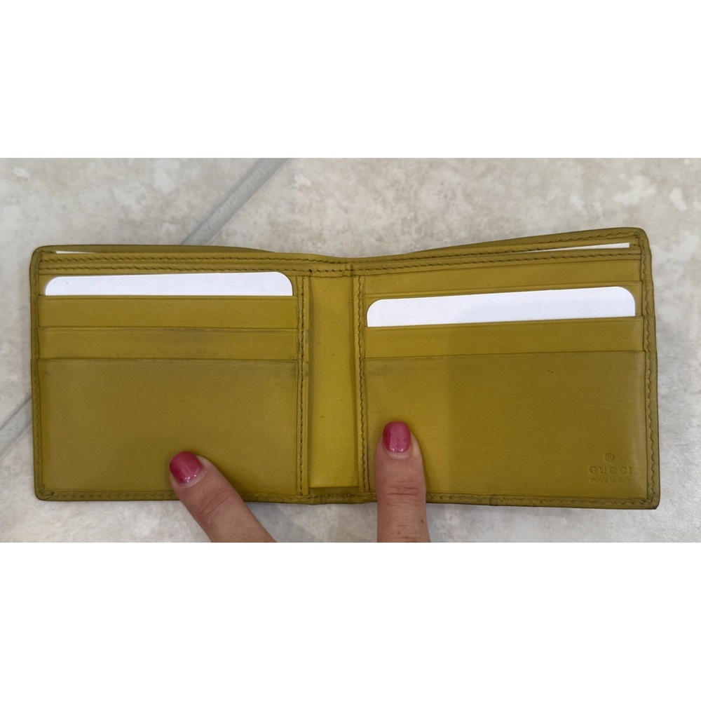 Gucci Men Wallet GG Mustard Yellow Leather‎ Inside Signature Canvas Box Bag Card - Picture 7 of 16